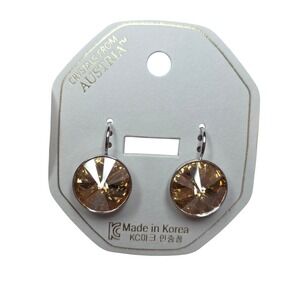 NEW Crystals Austria Champagne Round Leverback Drop Earrings 15mm GoldenShadow